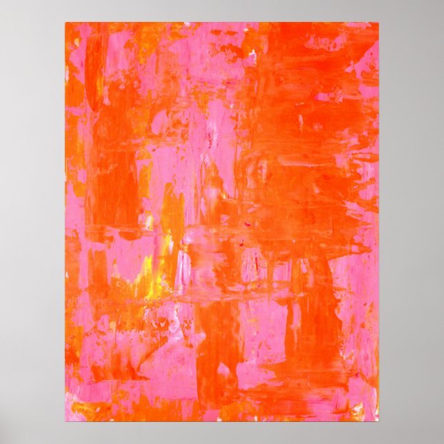 Poster 'Toda a gente é feliz' Laranja e Abstrato rosa (Frente)