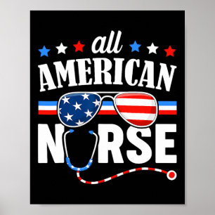 Poster Toda Enfermeira Americana Bandeira Patriótica Usa