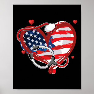 Poster Toda Enfermeira Americana Bandeira Patriótica Usa