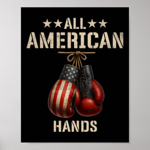 Poster Todas as Mãos Americanas Boxando a bandeira Patrió