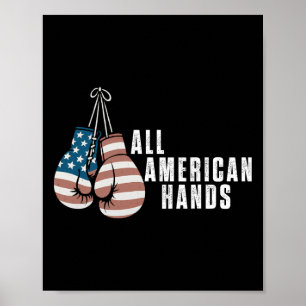 Poster Todas as Mãos Americanas Boxando Luvas Usa Flag Pa