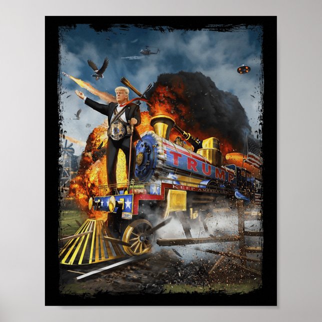 Poster Todos A Bordo Do Comboio Engraçado Donald Trump 20 (Frente)