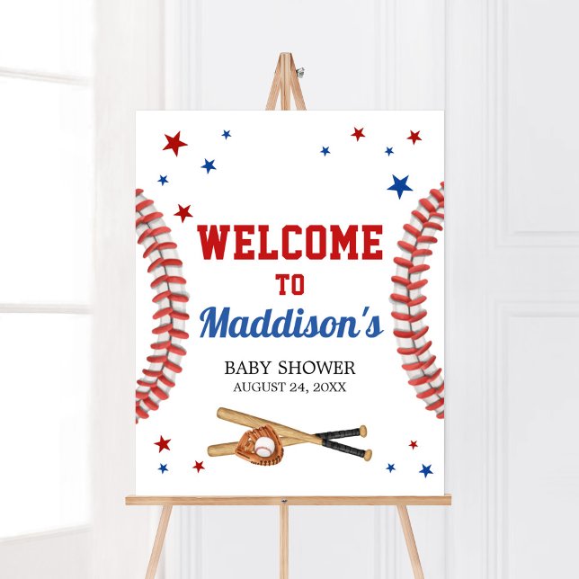 Poster Todos os Chás de fraldas Star Baseball bem-vindos (Sports Baby Shower Welcome Sign)