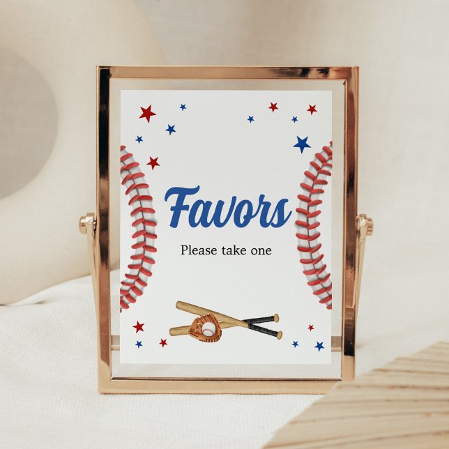 Poster Todos os Favoritos do Chá de fraldas de Baseball e (Sports Baby Shower Favors Sign)