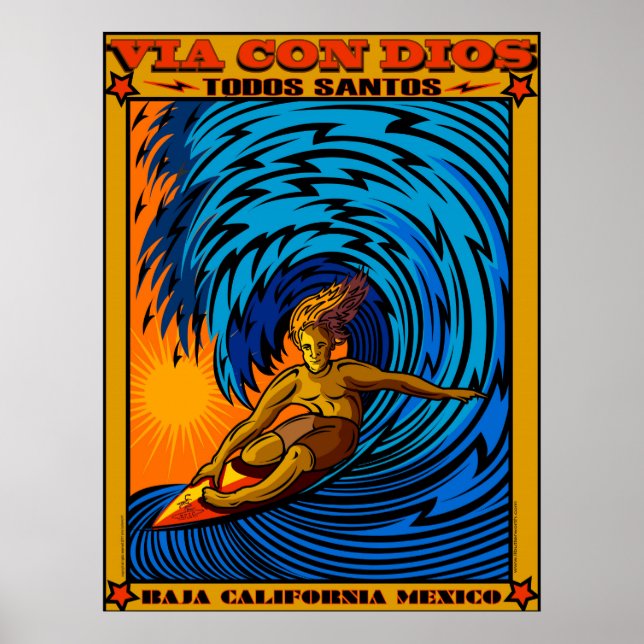 POSTER TODOS SANTOS SURFANDO BAJA MÉXICO (Frente)