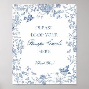 Poster Toile De Jouy Azul Floral Compartilhe uma Receita 