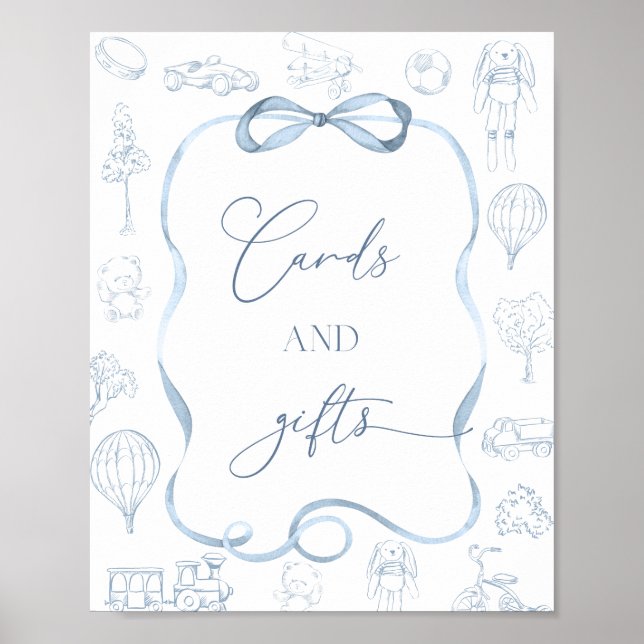 Poster Toile de Jouy Blue Nursery Cards e presentes (Frente)