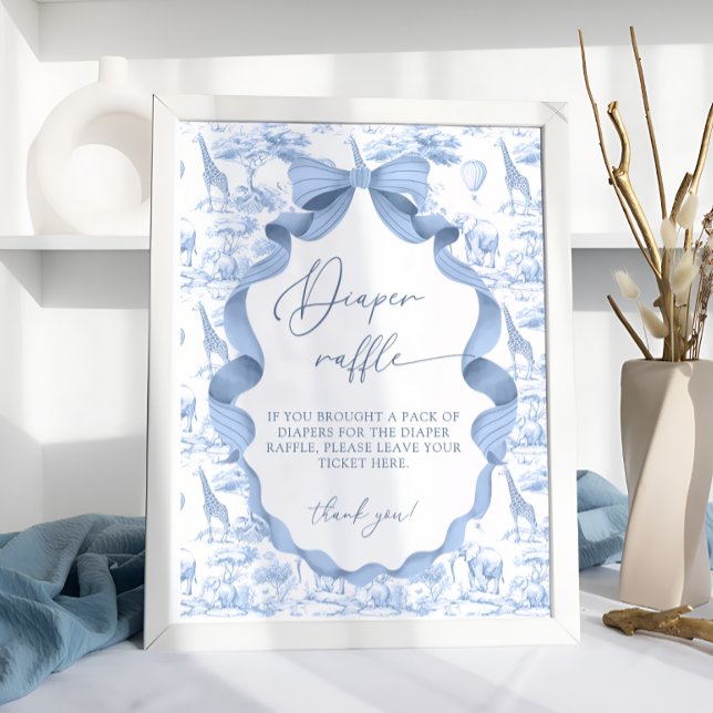 Poster Toile de Jouy Blue Safari Fralda Raffle (Criador carregado)