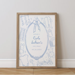 Poster Toile De Jouy Whimsical Blue Chá de fraldas