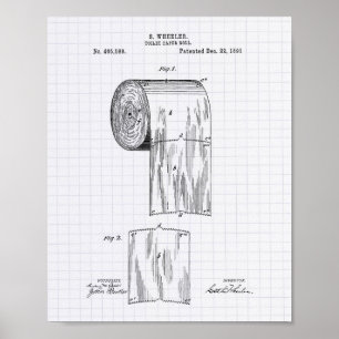 Póster Toilet Paper Roll 1891 Patent Art - Lined Peper