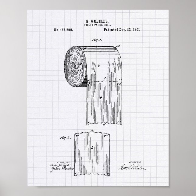 Póster Toilet Paper Roll 1891 Patent Art - Lined Peper (Frente)