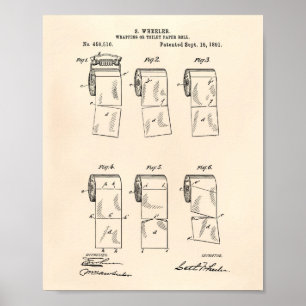 Póster Toilet Paper Roll 1891 Patent Art Old Peper