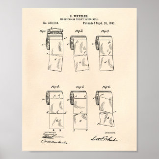 Póster Toilet Paper Roll 1891 Patent Art Old Peper