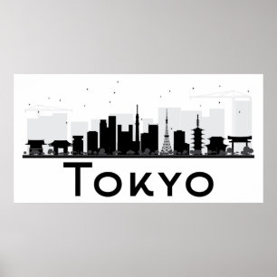 Póster Tokyo, Japão skyline preta & branca de   da cidad