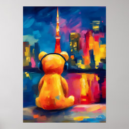 Poster Tokyo Teddy Neon Silhueta Noturna