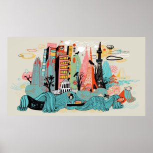 Poster Tokyo tirado mão Japão