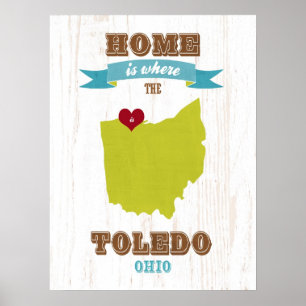 Póster Toledo, Mapa de Ohio - Lar É Onde Está O Coração