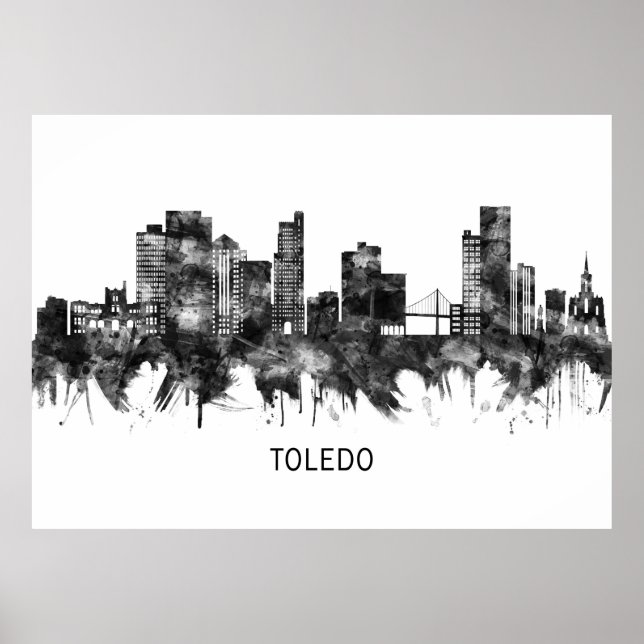 Poster Toledo Ohio Skyline BW (Frente)