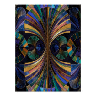 Póster Tom de Joia Azul do Pavão Roxo Dourado Art Déco