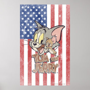 Poster Tom & Jerry com bandeira dos E.U.