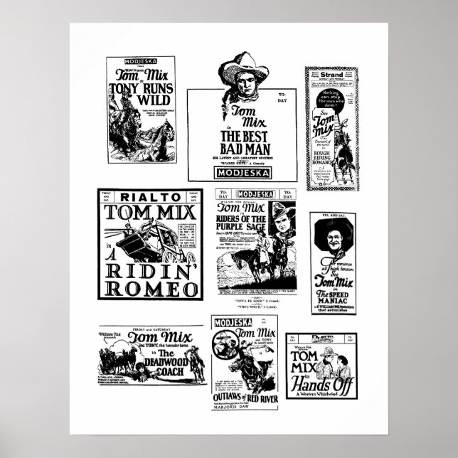 Poster Tom Mix Silent Movies faz anúncios antigos (Frente)