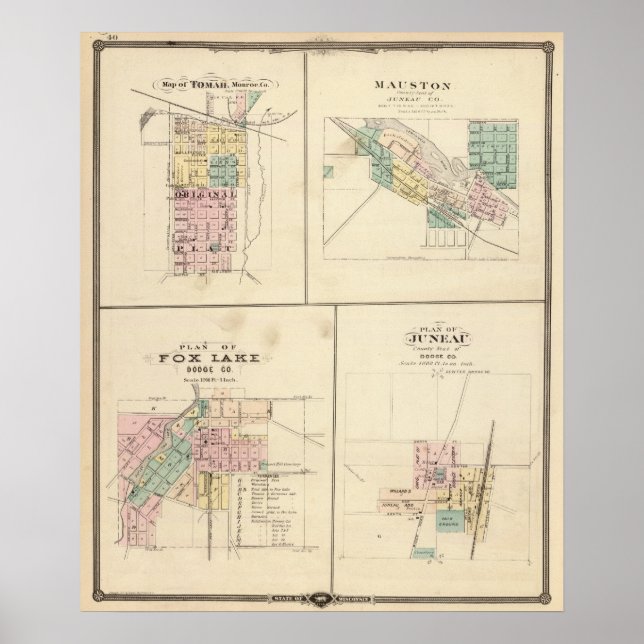 Póster Tomah, Mauston, Fox Lake e Juneau (Frente)
