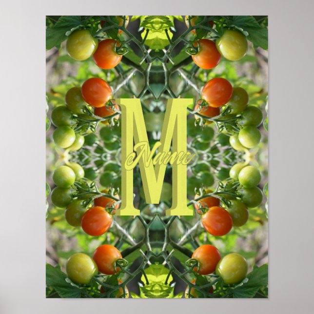 Poster Tomates Cereja com Monograma Inicial Personalizado (Frente)