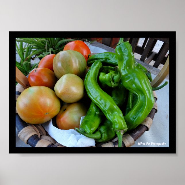 Poster Tomates e Pimentões Verdes em Cesta (Frente)