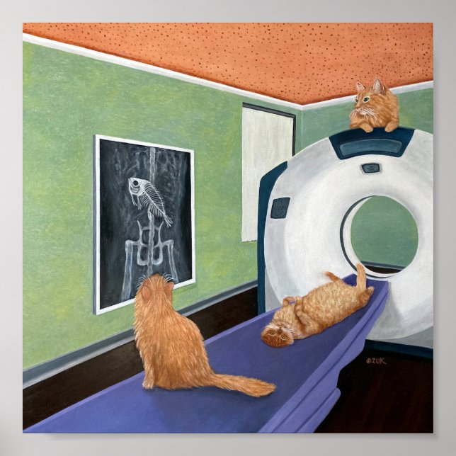 Poster Tomografia computadorizada. Arte de gato e peixe,  (Frente)