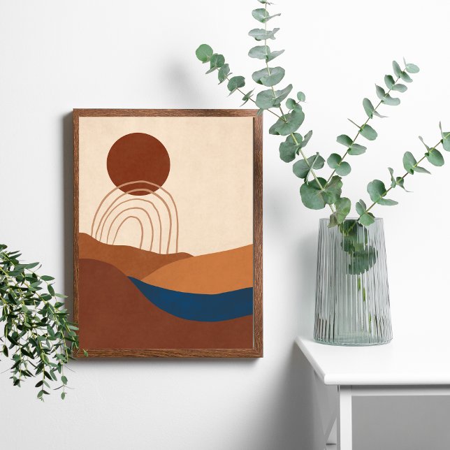 Poster Tonalidade de Boho Lua Abstrato Tones Terra (Boho Moon Sun Landscape Abstract Modern Wall Art. Both Digital and Printed versions available.)