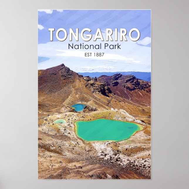 Poster Tongariro National Park Nova Zelândia Vintage (Frente)