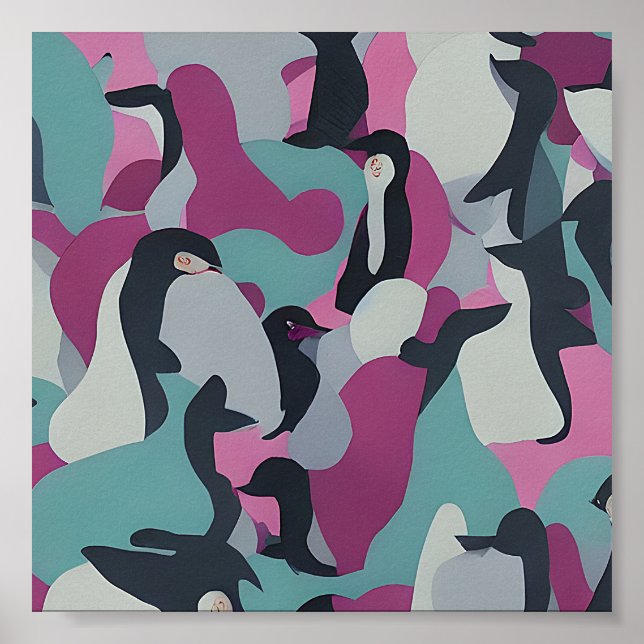 Poster Tons abstratos silenciados pinguins  (Frente)