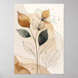 Poster Tons Etéreos da Terra: Linha de Arte Botânica Mode