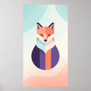 Poster tons macios de raposa púrpura e laranja plana azul