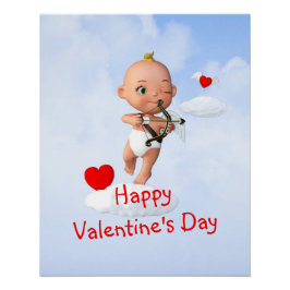 Póster Toon Baby Cupid voando com um Arco e Seta