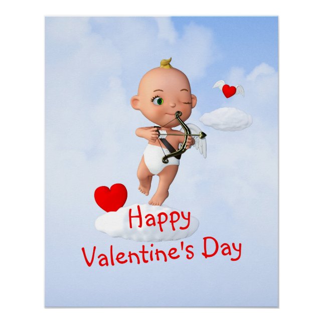 Póster Toon Baby Cupid voando com um Arco e Seta (Frente)