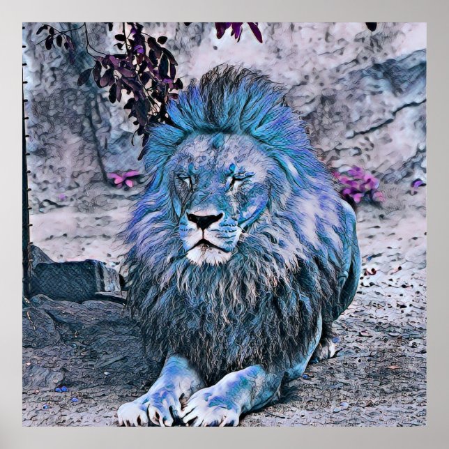 Poster Toony lion blue (Frente)