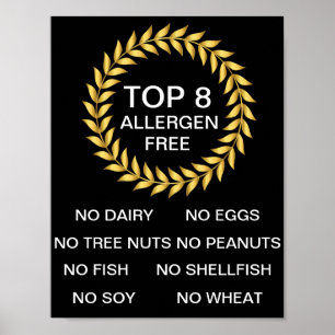 Poster Top 8 Allergen Free Allergant Restaurant Bakery