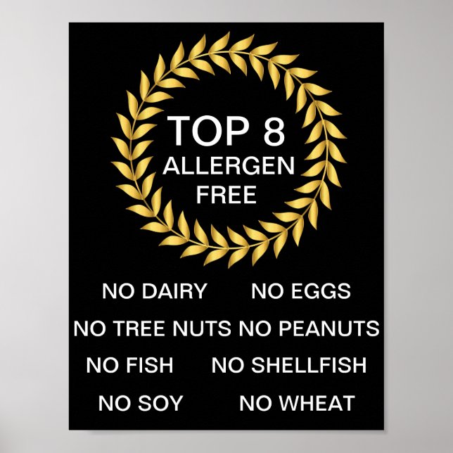 Poster Top 8 Allergen Free Allergen Restaurant Bakery (Frente)