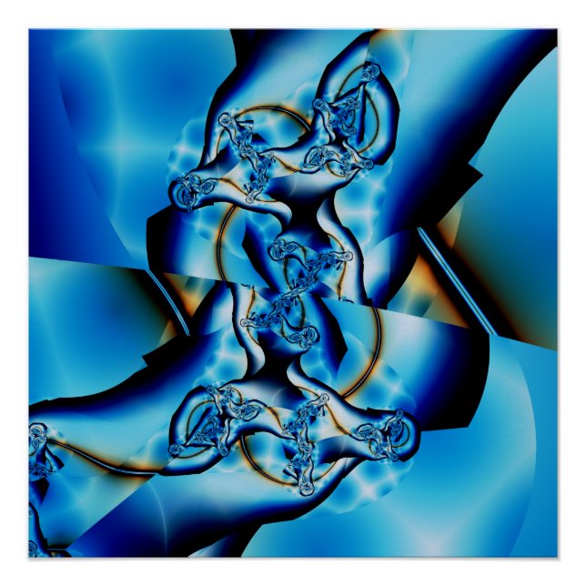Póster Topaz | Arte Fractal Azul e Branca (Frente)