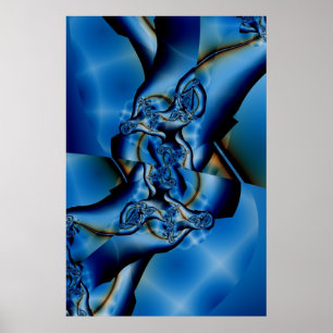 Poster Topaz Arte Fractal Azul e Branca