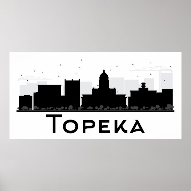 Póster Topeka, Kansas | Black & White City Skyline (Frente)
