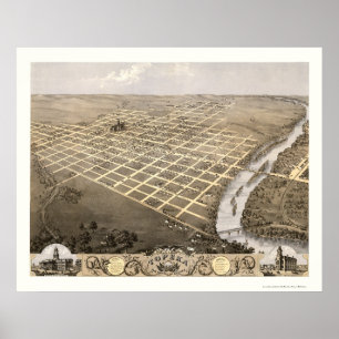 Póster Topeka, mapa panorâmico de KS - 1869