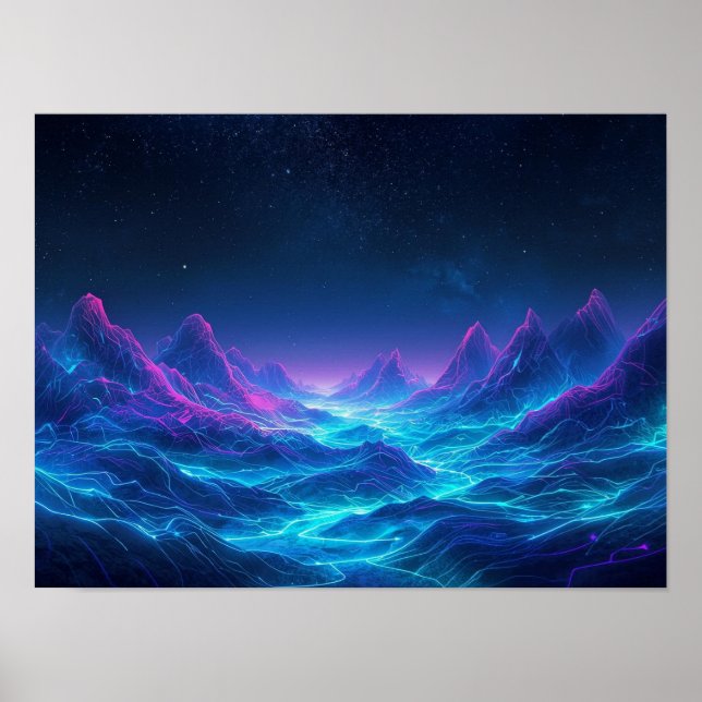 Poster Topografia Etérea: Uma Odisseia Synthwave Neon (Frente)