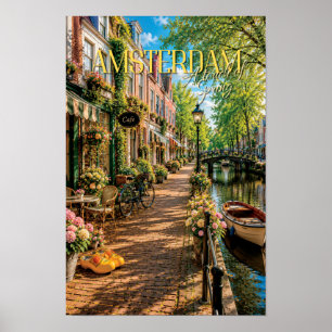 Poster Toque de Primavera em Amsterdam Cena de Canal Arte