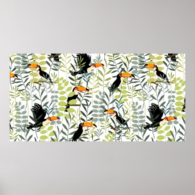 Poster Toques em folhas verdes e ramos, sem costura (Frente)