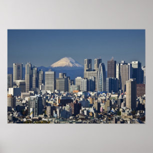 Póster Tóquio, Distrito de Shinjuku horizonte, Monte Fuji