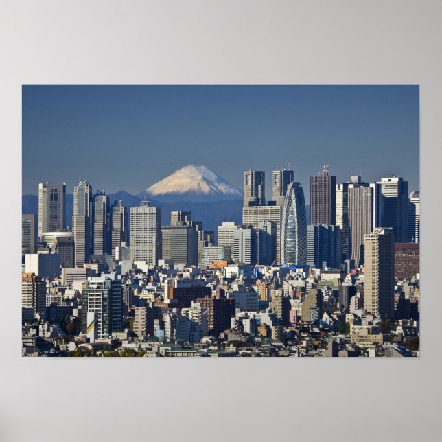 Póster Tóquio, distrito de Shinjuku Skyline, Monte Fuji, (Frente)