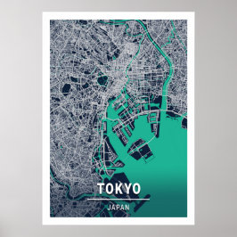 Poster Tóquio - Mapa de Cidade Azul - Escuro do Japão