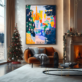 Poster Tóquio - Skyline com Torre no Estilo Artístico Fau